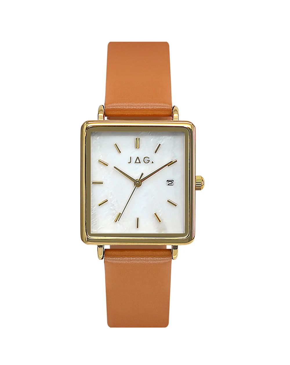 Jag Leura Square Gold Tan Leather Strap Ladies Watch - J2969