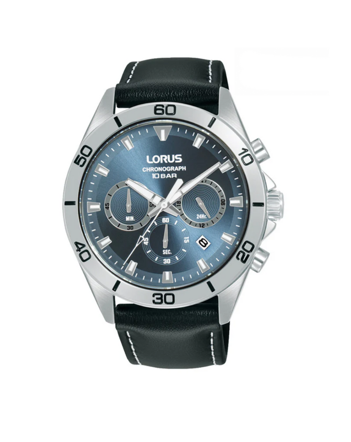 Lorus Sports Blue Dial Leather Band Chronograph Men's Watch - RT341KX9