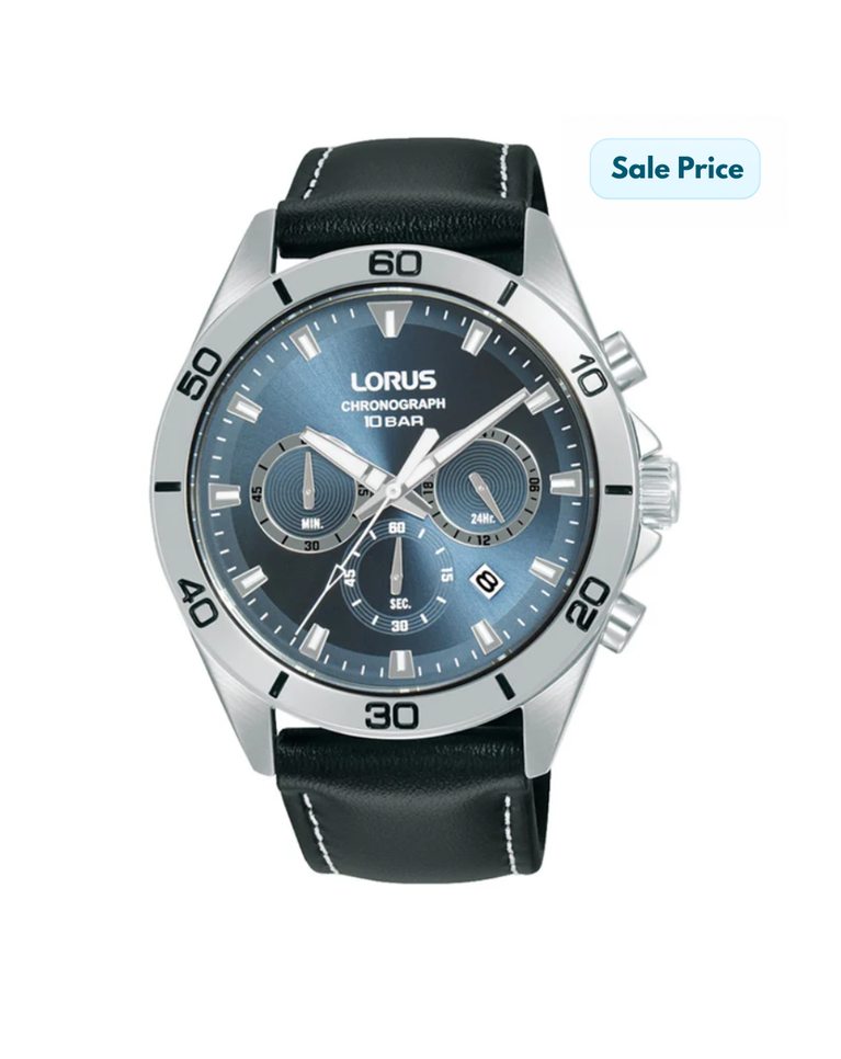 Lorus Sports Blue Dial Leather Band Chronograph Men's Watch - RT341KX9