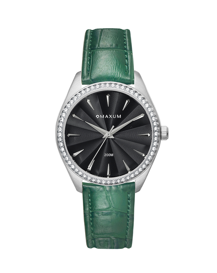 Maxum Classic Black Dial Green Leather Ladies Watch - MW24202L04