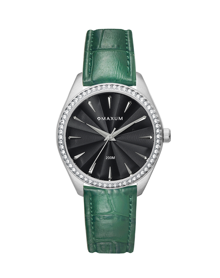 Maxum Classic Black Dial Green Leather Ladies Watch - MW24202L04