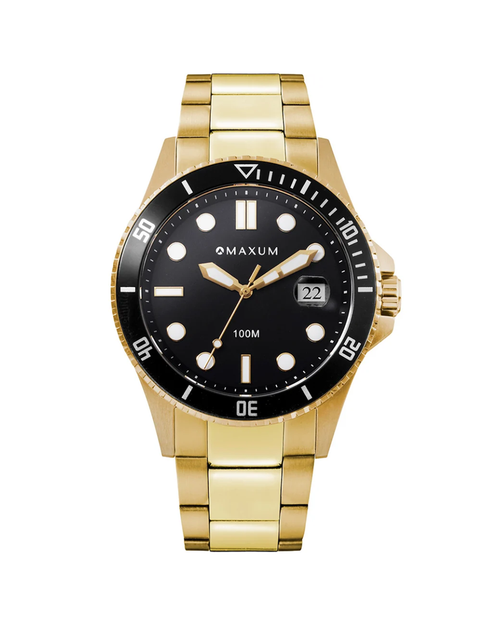 Maxum Prince Gold Tone Black Dial Mens Watch - MW23100G03