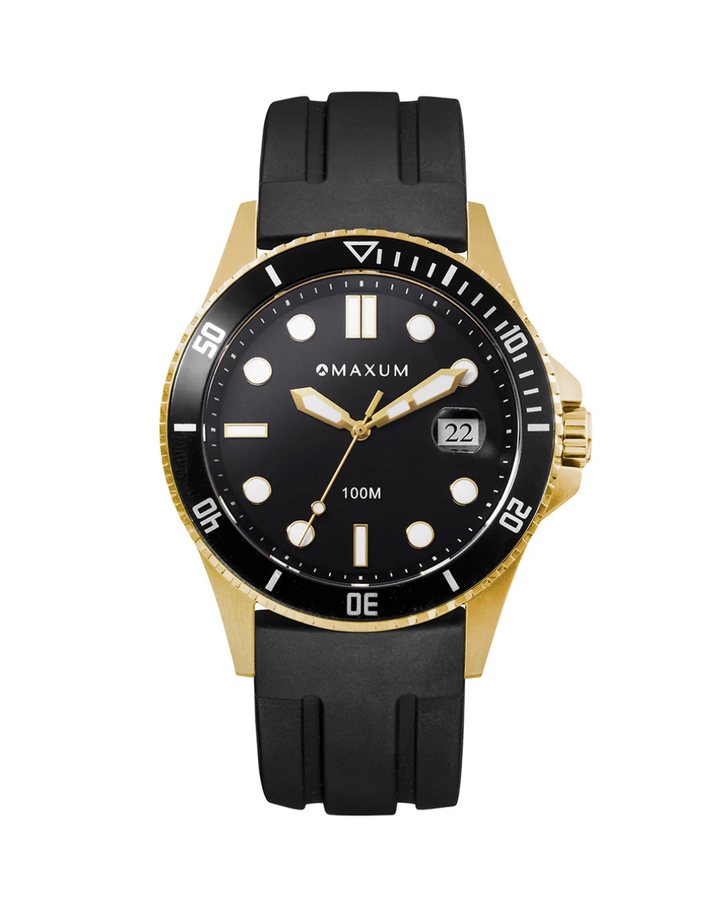 Maxum Prince Gold/Black Dial Silicone Strap Mens Watch - MW23100G06