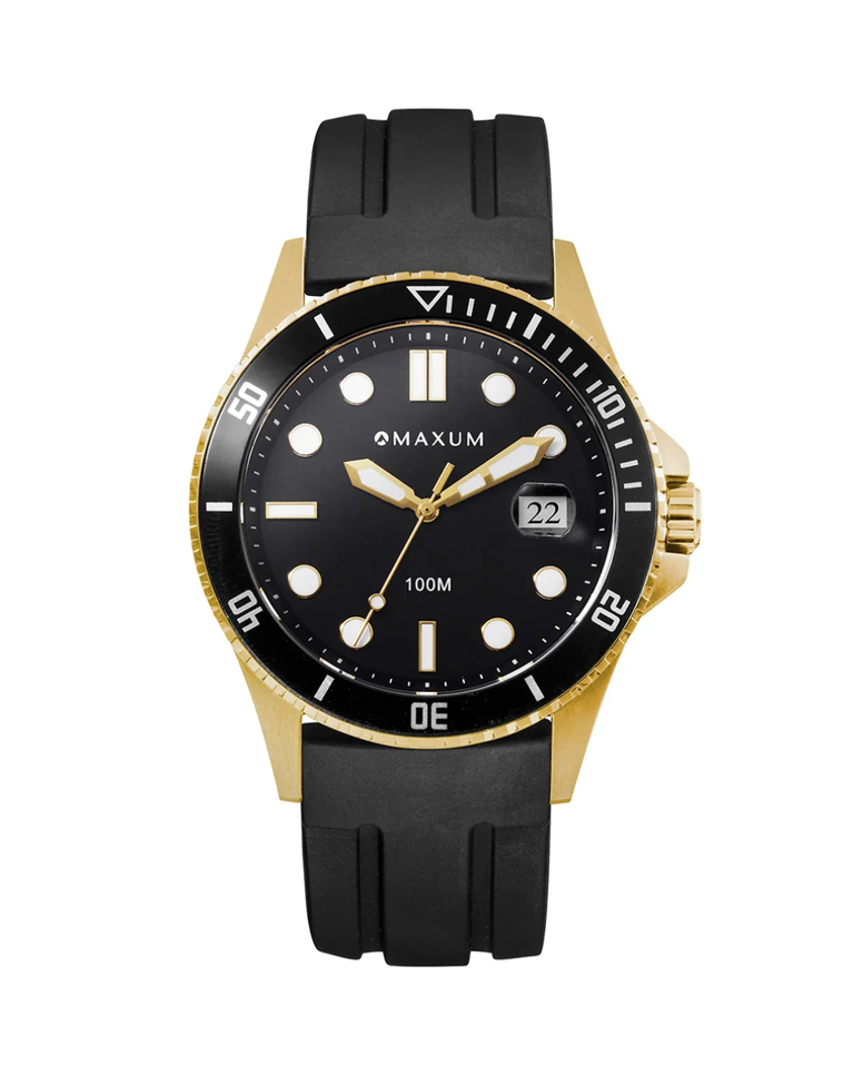 Maxum Prince Gold/Black Dial Silicone Strap Mens Watch - MW23100G06