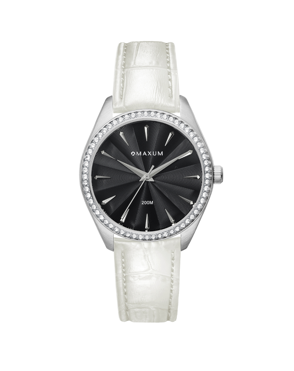 Maxum Classic Black Dial White Leather Ladies Watch - MW24202L03