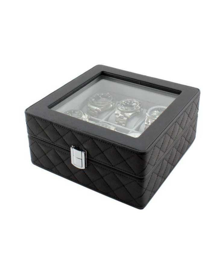 Premium Watch Box 6 Slots Black Vegan Leather - WB-A353