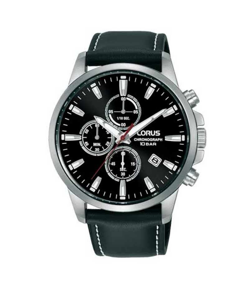 Lorus Men’s Chronograph Black Leather Watch - RM387HX9