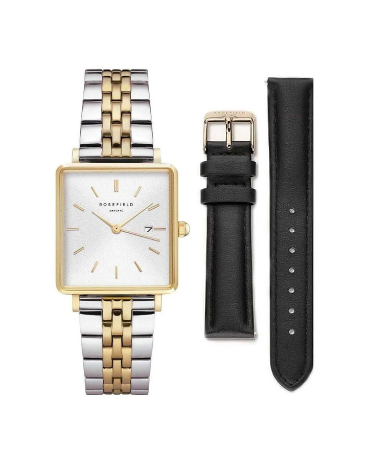 Rosefield "Boxy" Two Tone Ladies Watch (Extra strap) - DS-BSG-D27