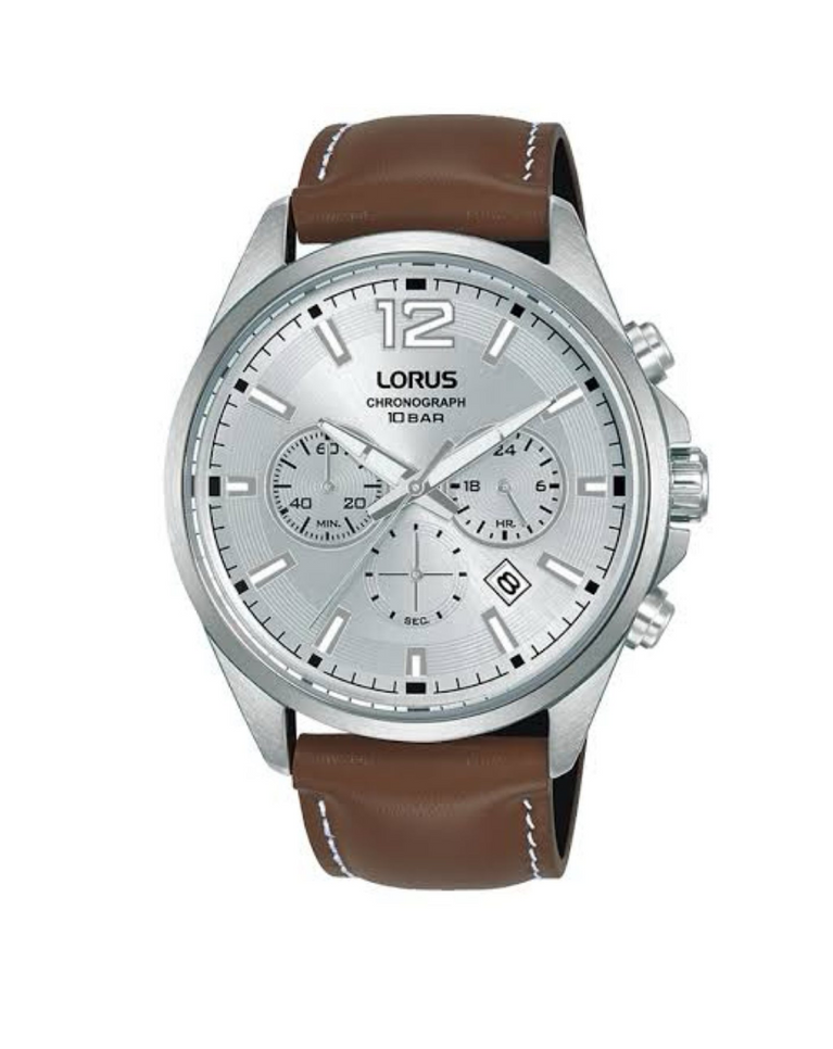 Lorus Silver Men’s Chronograph Leather Strap Watch - RT389JX9