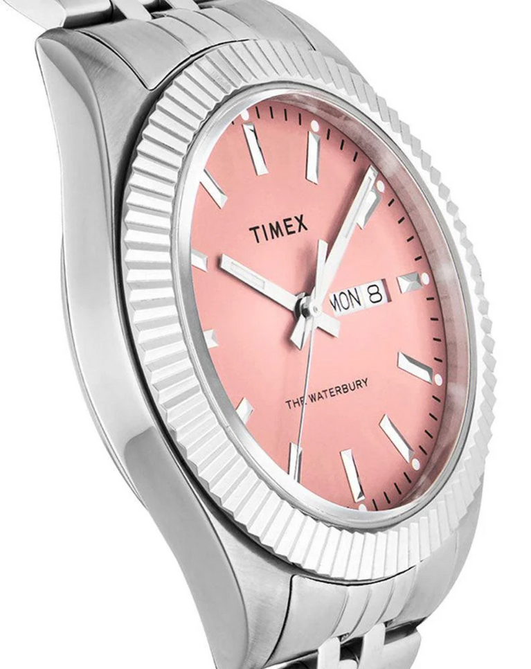 TimeX Salmon Dial Unisex Fluted Bezel Watch - TW2V17800