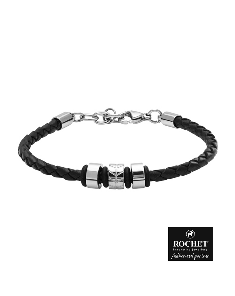 Rochet Bracelet 4mm Braided Black Leather - HB01401